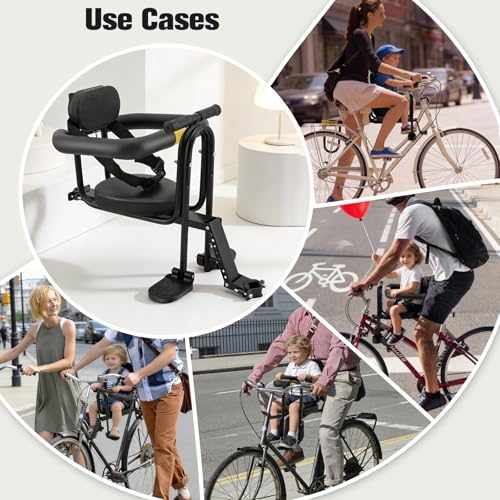 Vordersitz für Fahrräder, Babysitz Kindersattel mit Rückenlehne & Unterstützung & Fußpedalen von 1~6 Jahren, Verstellbarer Kindersitz für Erwachsenen Fahrräder MTB Rennrad Mountainbikes Citybikes