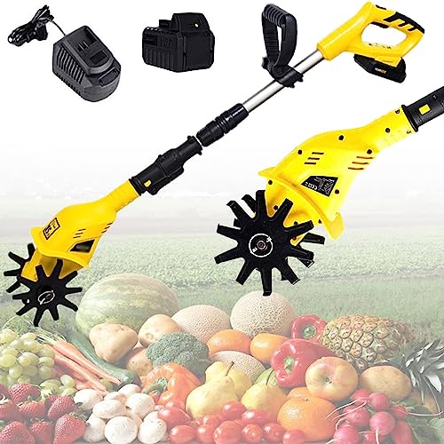 LZDOYY Motoazada, cultivador, rotocultivador y motocultivador eléctrico con 10 Dientes en ángulo, Ancho de Trabajo de 100 mm, Profundidad de 170 mm (batería de 2AH y Cargador rápido incluidos),220V