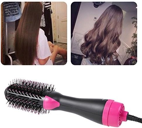 2 In 1 Hot Air Curl Straighten Hair Electric Styling Comb for Women, Hair Dryer and Volumizer One Step Curling Oval Brush Design with Mixed Bristles