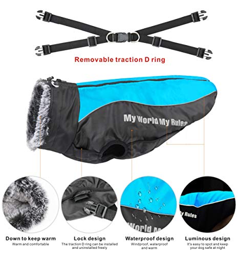 Idepet Hund Mantel Warme Jacke, Reflektierender Haustier-Schneeanzug Sport im Freien wasserdichte Hundekleidung Outfit-Weste für mittelgroße Hunde mit Gurtloch
