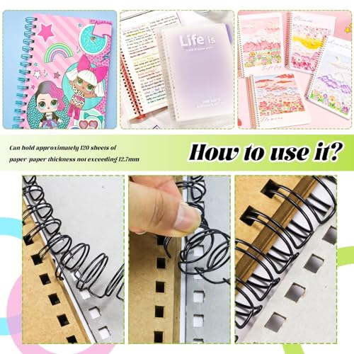 Vmiapxo 48 Pcs Small Metal Double Loop Binding Wires, 8 Colors Binding Spines Combs Ring Coils Cinch Book Binding Wire Spiral Notebook Maker, 9/16\" 23 Holes, 2:1 Pitch (8 Colors)