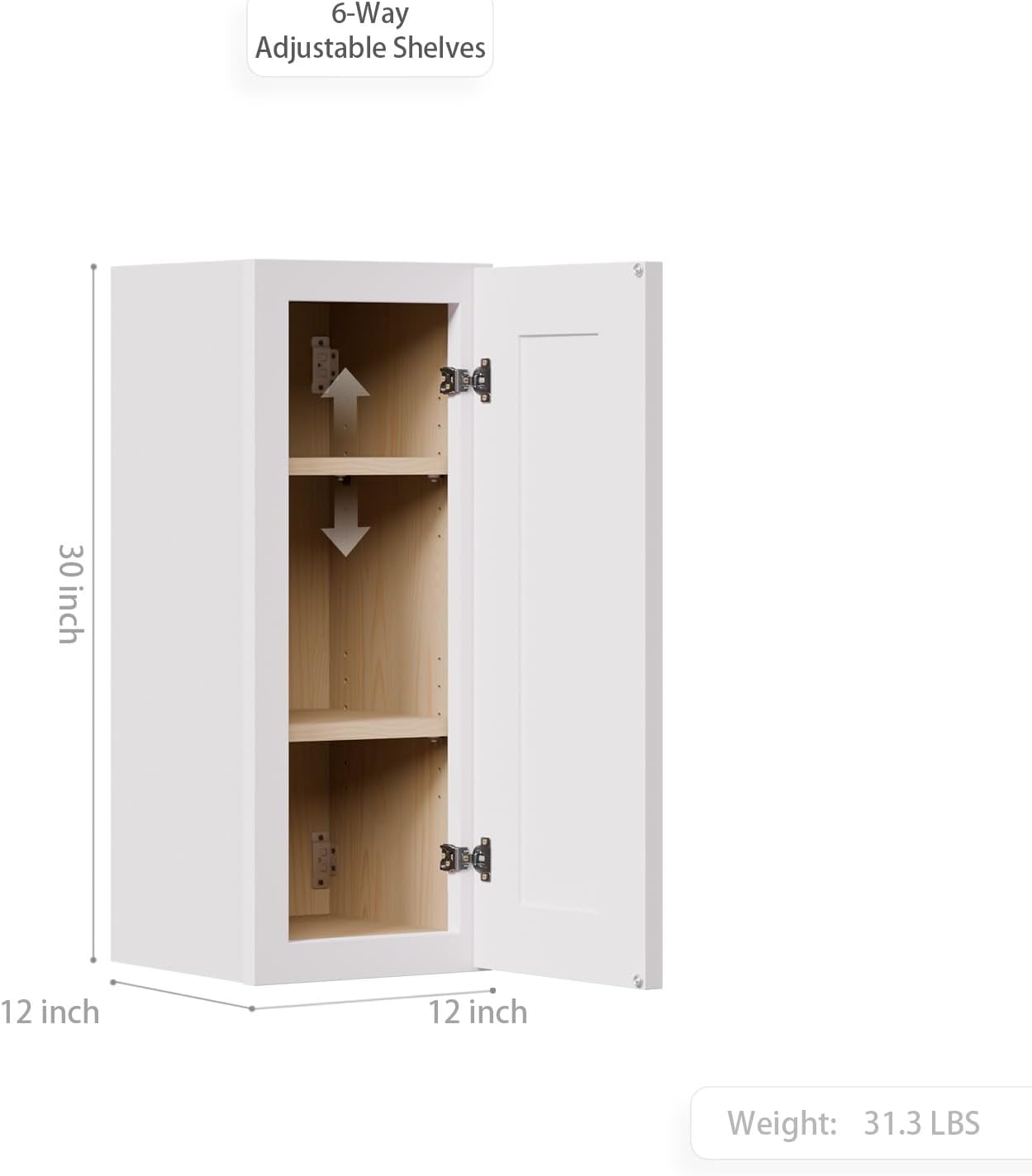 Small Bathroom Cabinets, Solid Wood Over the Toilet Storage Cabinet, Wall Mounted Organizers with Single Shaker Door & Shelves, Easy Assembly for Kitchen, Laundry Room, Corner(12”W×12”D×30”H) - White