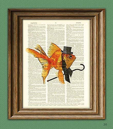 Sir Bubbles the Gentleman Goldfish Art Print Illustration Beautifully Upcycled Dictionary Page Book Art Print