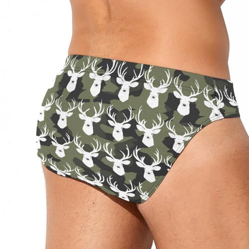 Deer Camouflage Pattern Printed Swim Briefs for Men Sexy Bikini Swimwear Elastic Beach Trunks Bathing Suit4