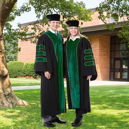 Image of Unisex Doctoral Graduation Gown with Gold Piping | Academic doctoral Cap and Gown for Graduation Ceremony