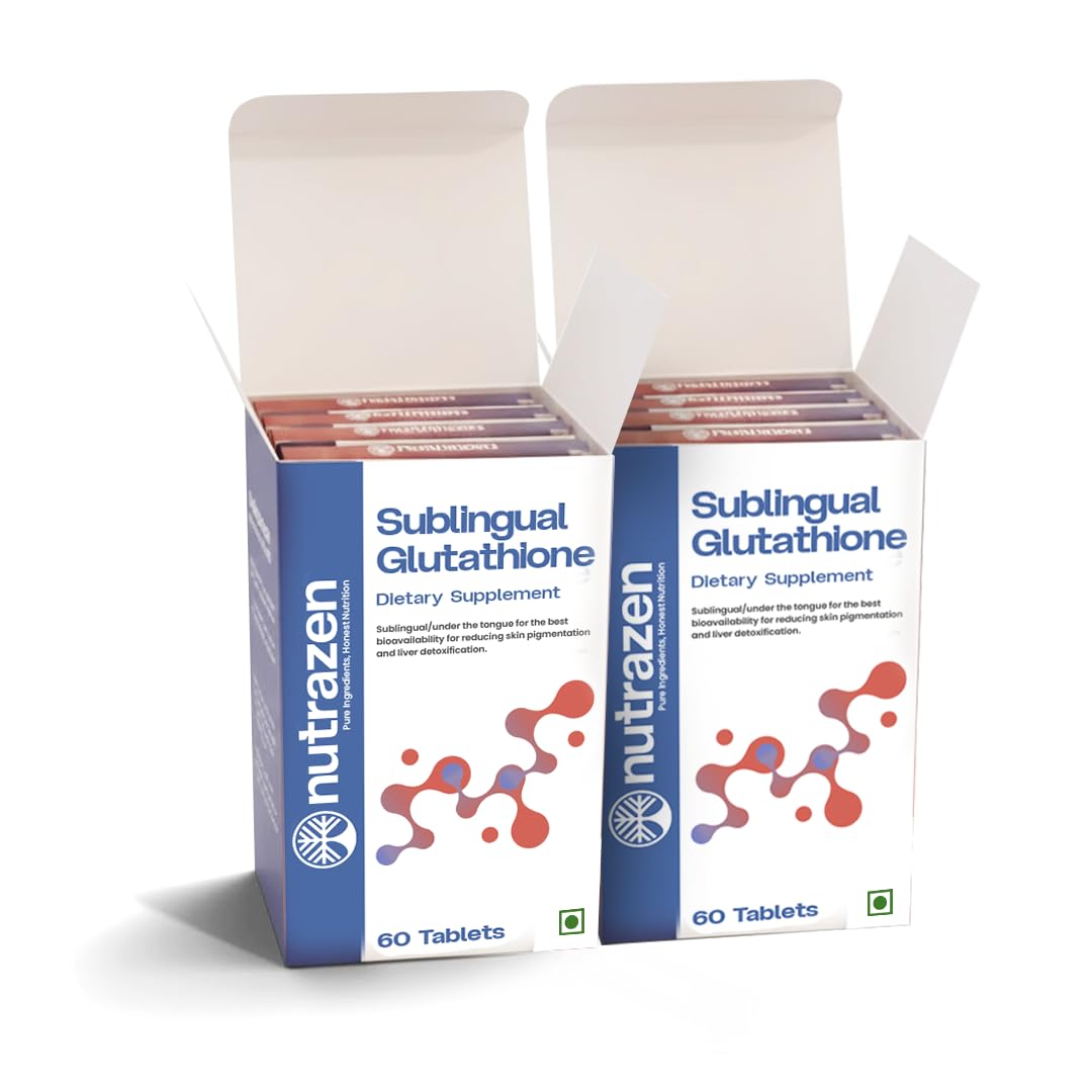 Nutrazen Sublingual Glutathione Supplement - Pack of 2, 120 Tablets | High Bioavailability Formula for Skin Brightening, Tan Removal & Anti-Aging