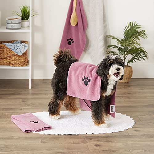 Image of Bone Dry Pet Grooming Towel Collection Absorbent Microfiber Drying Set, 15x30 inch, Embroidered Rose, 3 Count