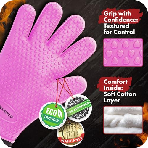 Image of KITCHEN PERFECTION S Silicone Smoker Oven Gloves -Extreme Heat Resistant BBQ Gloves -Handle Hot Food Right on Your Grill Fryer Pit|Waterproof Oven Mitts |Superior Value Set+3 Bonuses