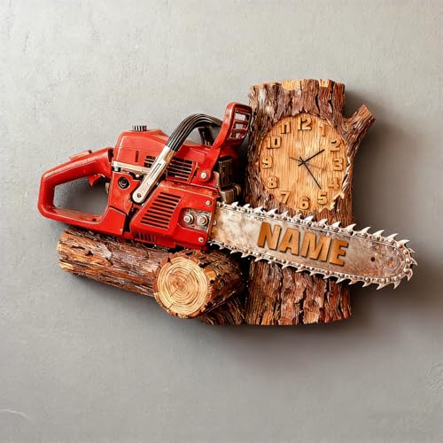 Certykllp Reloj de pared personalizado con motosierra impresa en 2D para leñadores, trabajadores forestales, jardineros, amantes del aire libre, entusiastas del corte de madera, 3