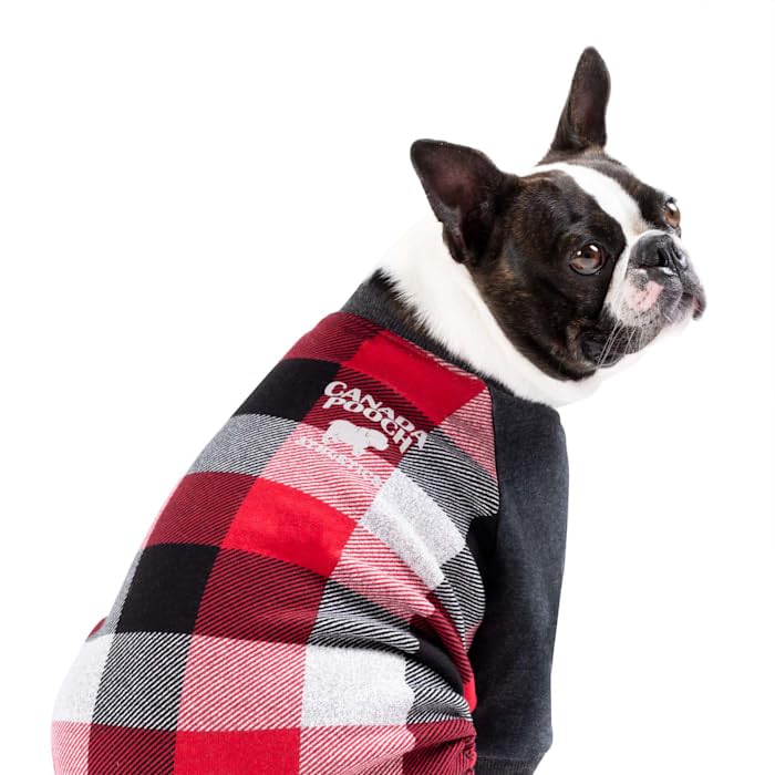 Canada Pooch Red Plaid Frosty Fleece Dog Onesie, Large