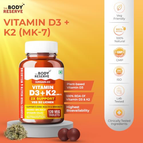 The Body Reserve Vitamin D3 K2 MK7-120 Veg Tablets Pack of 1 - Image 4
