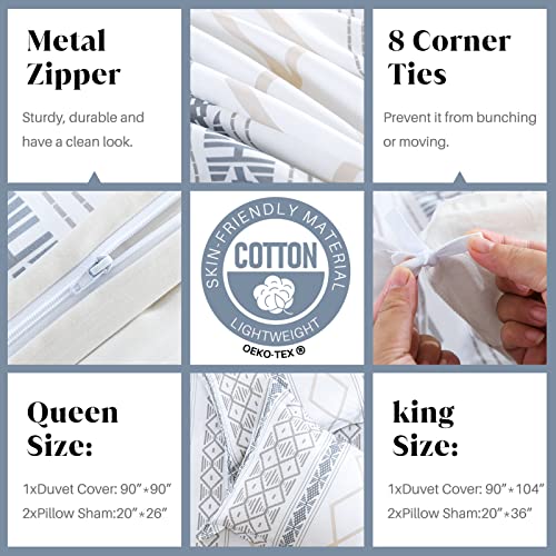 Cozydh Boho Duvet Cover King Size - 100% Cotton King Duvet Cover Set, Lightweight Soft Bohemian Duvet Cover With Zipper Closure 8 Ties, Beige Charcoal Bedding Set 3Pcs (No Comforter) #TOP5