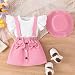 Imagen de LUVCES Conjunto Bebé Niña Verano Manga Corta con Volant Acanalados Top+ Falda con Tirantes con Lazo Vestido + Sombrero 3Pcs Elegante Ropa de Verano 3Pcs Rosa 12-18 Meses