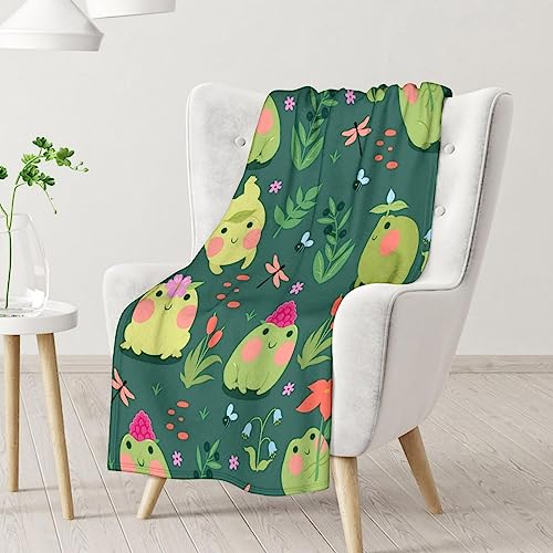 Mercuryelf Frog Throw Blanket - Soft, Fuzzy & Warm - 50x60 Inches Flannel Blankets for Living Room, Sofa - Dark Green Cute Throws Gift for Teens