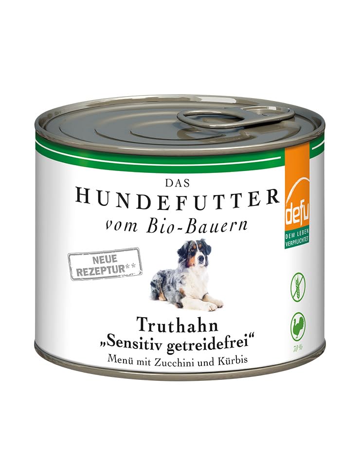 defu Hundefutter | 12 x 200 g | Bio Truthahn Sensitiv Getreidefrei | Premium Bio Nassfutter Menü | Alleinfuttermittel für Hunde