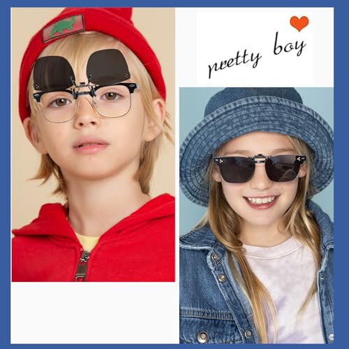 Xfeel Kids Clip On Sunglasses Over Prescription Glasses Sun Glasses for Age 6-12 Boy Girl Polarized Sunglasses