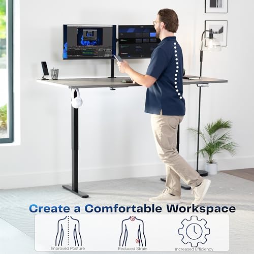 Image of VIVO Dark Gray 71 x 36 in Standing Desk, DESK-KIT-1B7G-36 | Electric, Holds 220 lbs, Sit Stand, Height Adjustable, Extra Deep Table Top, Memory Presets, 1B Series, Black Frame