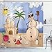 N / A Pupazzo di Neve della Sabbia con la Conchiglia del Granchio del Castello sulla Spiaggia Tropicale Che gode della Stampa del Fumetto di Sun.-W180xH200cm