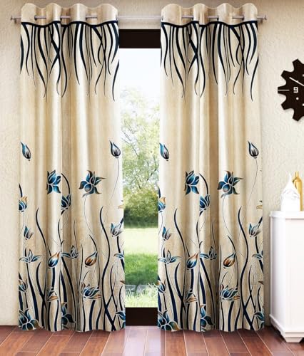 Image of Home Sizzler 2 Pieces Stylized Tulip Grommet Polyester Window Curtain - 5 Feet, Aqua