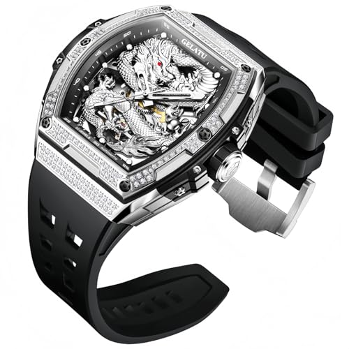 Image of OLEVS Automatic Watch for Men 44MM Large Dial Frosted Gold Octagon Self-Winding Diamond Waterproof Stainless Steel Wrist Watches Tourbillon Skeleton Mechanical