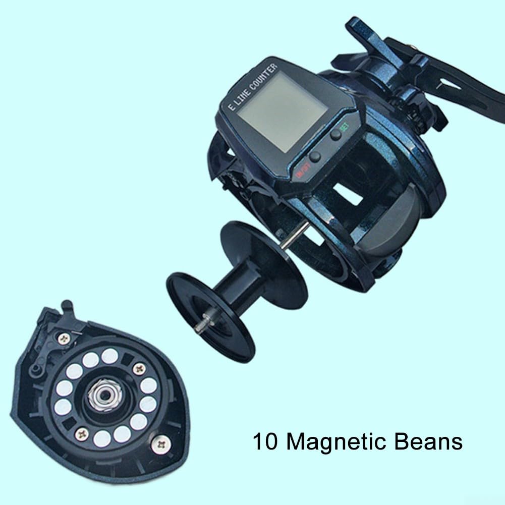 DAZZLEEX Moulinet de pêche numérique Baitcasting Main Gauche Main Droite en Option avec Position de Profondeur d'alarme de Morsure avec Bobine de Rechange (Main Droite Orange DAZZLEEX Moulinet de pêche numérique Baitcasting Main Gauche Main Droite en Option avec Position de Profondeur d'alarme de Morsure avec Bobine de Rechange (Main Droite Orange