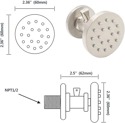 Miniatura 5 de Backnets Chorros de cuerpo de ducha de latón con flujo ajustable, masaje spa de níquel cepillado redondo de cuerpo rociador de pared lateral de