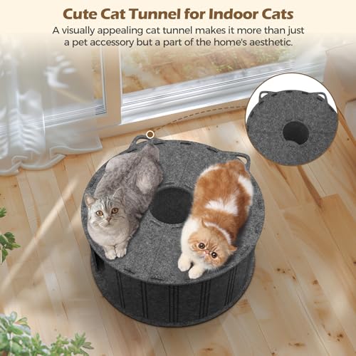 image for ComSaf Cat Donut Tunnel Bed - Peekaboo Cat Cave Bed for Indoor Cats, L