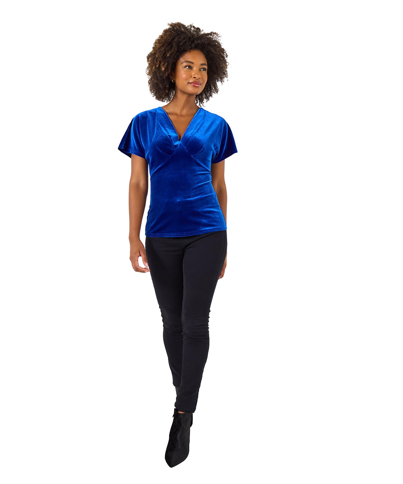 Joe Browns Women's Velour V Neck Top, Regular, Blue, UK 10