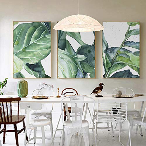 Feuilles vertes art mural décoration de salon moderne triptyque tropical 60x80cm sans cadre