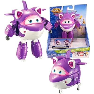Super Wings - 5 Transforming Supercharged Crystal Airplane Toys Action Figure | Season 4 | Airplane to Robot | Birthday Gift for 3 4 5 year old Boys and Girls | Toy Plane Vehicle for Kids, Blue