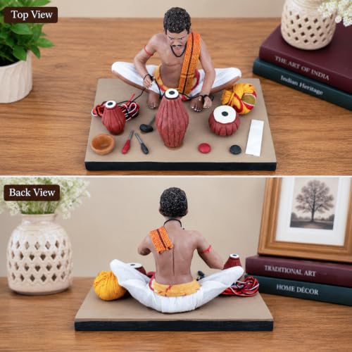 Image of Krishnanagar Handmade Clay Gift & Decor | Standard- Sitting Human Figure Miniature Idol - Musical Instruments Maker