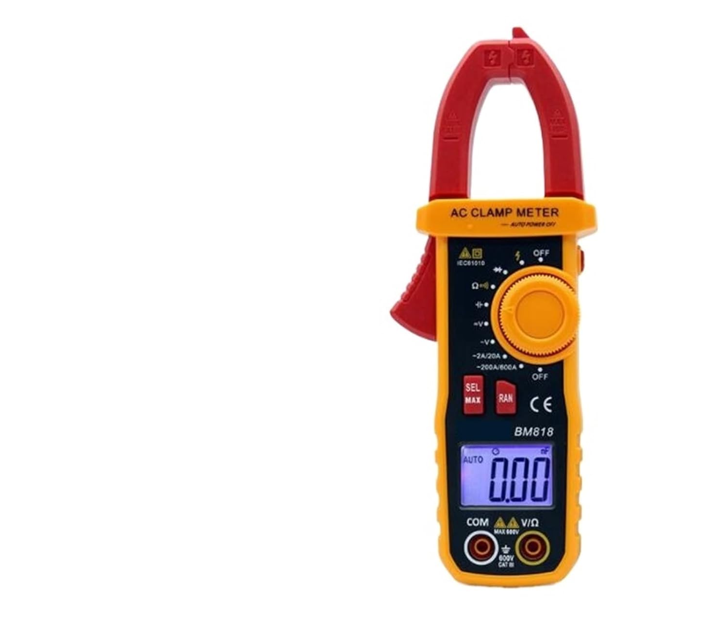 BM818 Digital clamp Meter BM819 Ture-RMS Ammeter ACV/DCV ACA 600V/600A Auto Range capacitance 2000uF/10000uF NCV Backlight(BM818)
