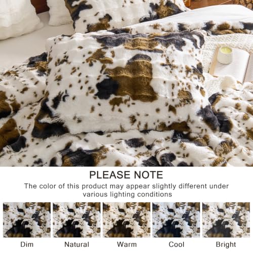 Image of EMME Fluffly Faux Rabbit Fur Bubble Comforter Set Twin, Cow Print