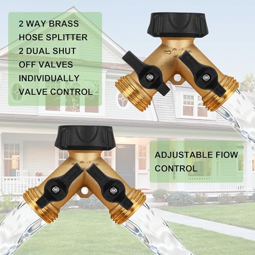 Biswing Garden Hose Splitter 2 Way, Heavy Duty Brass Connector Tap Splitter, Y Splitter 2 Valves with 2 Extra Rubber Washers - Image 6