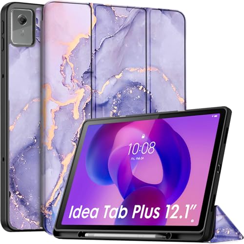 Image of Robustrion Cover for Lenovo Idea Tab Plus 12.1 inch Cover Case with [Pencil Holder], Trifold Cover Case for Lenovo Idea Tab Plus Tablet Cover [Auto Sleep Wake Support] - Marble Lilac