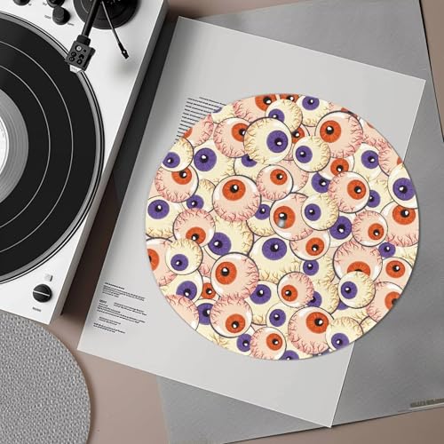 Psesaysky Horror Eyeball Record Slip Mat Anti Static Turntable Platter Mat Fits all 12" Platter, Vinyl Record Player Slipmat Reduces Noise & Sounds from Static & Dust Halloween Decor