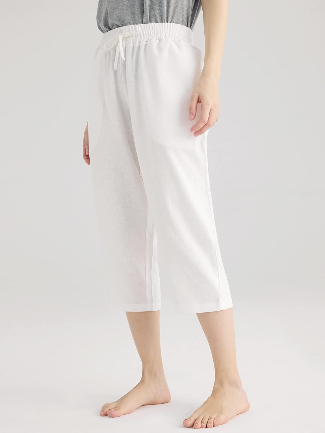 Weintee Women's Linen Crop Pants Capris with Pockets - Image 2