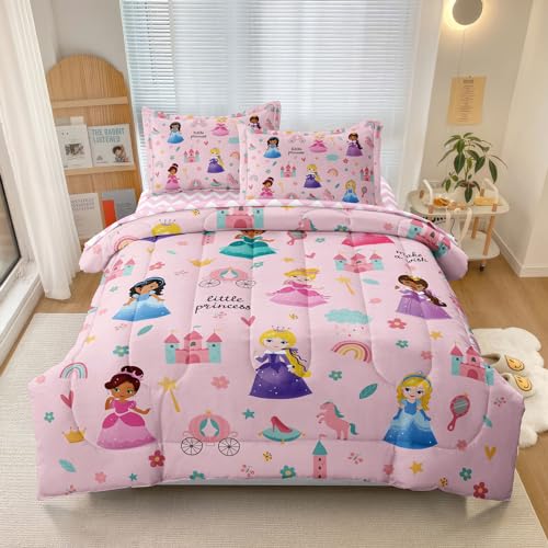 Recopilación de Sábanas para cama infantil . 50 SIRDO Juego de edredón de princesa mágica para niños, tamaño individual, juego de cama de 5 piezas, suave y lindo castillo para niñas (1 edredón, 1 sábana encimera, 1...