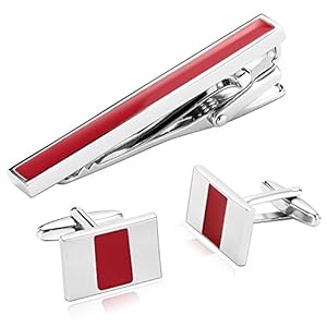 Beydodo Alfiler herenpak, zilver, rood, naalden en manchetknopen rechthoekig