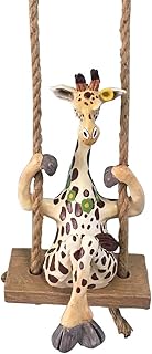 Blue Sky Clayworks Giraffe Garden Swinger, Ceramic, 5.25" x 5" x 19.5", Whimsical Porch Swing Accent