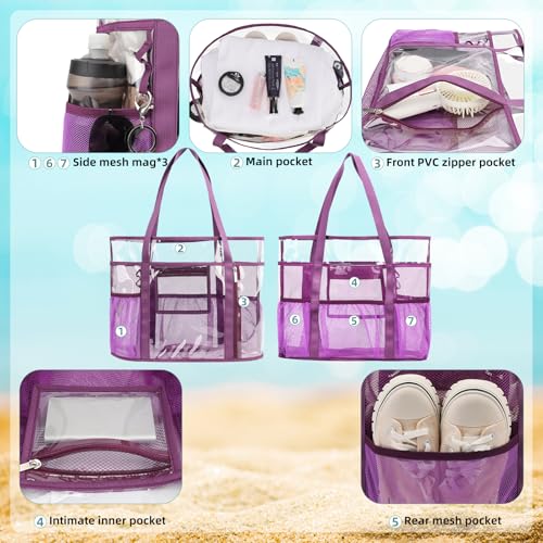 TINYAT Beach Tote Bag for Women Large Capacity - Waterproof Sandproof 6 Pockets with Zipper Gym Travel Shopping Handbag4