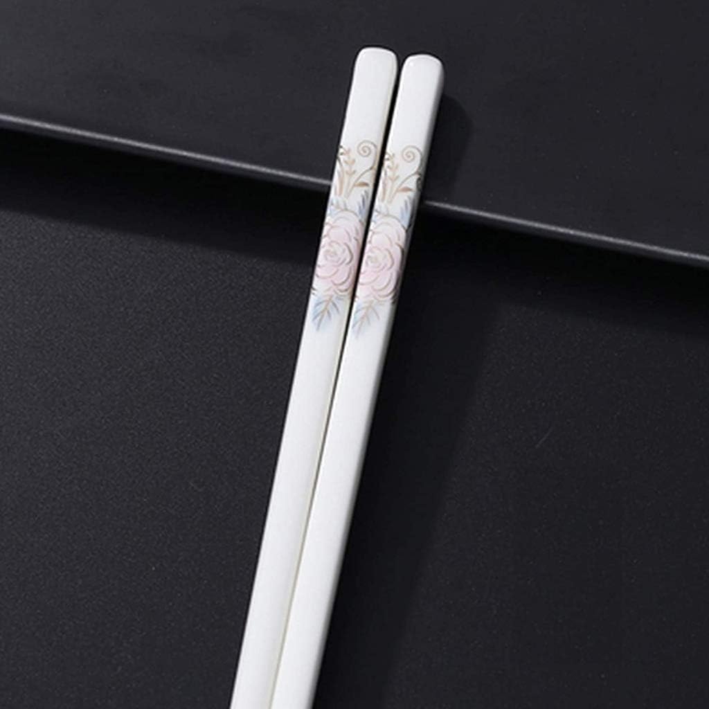 Baguettes lavables au Lave-Vaisselle, Lot de 5 Paires de Baguettes réutilisables en céramique, Coffret Cadeau de Baguettes en Porcelaine Blanche(10)