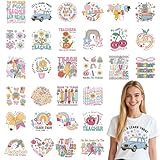 Papiailove 30Pcs Teacher Dtf Transfers Ready to Press Boho School Iron on Transfers for Tshirts Teacher's Day Appreciation Heat Transfer Vinyl Stickers for Clothing Pillows Bag DIY Crafts