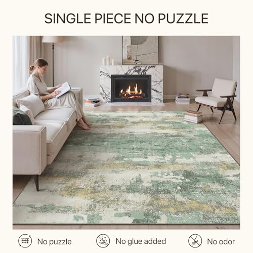 Image of GENIMO 8x10 Washable Area Rugs for Living Room, Non Slip, Sage Green Ivory | Large Vintage Floral Rug, Stain Resistant, Low Pile and Lightweight for Bedroom, Dining Room and Home Office