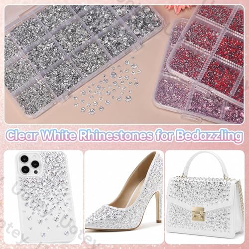 Image of 16000 Pcs Resin Rhinestones for Crafting, Flatback White Gems Jelly Rhinestones, Mixed Sizes White Bedazzling Crystal with Pickup Tool for DIY Crafts Clothing Tumblers Mugs Shoes Fabric Nail Art
