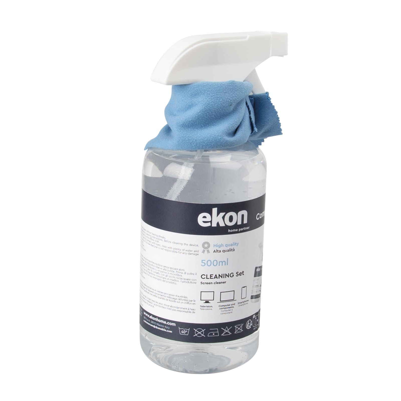 Ekon Bildschirmspray mit Mikrofasertuch, 500ml, Reinigungsset für Monitore, Laptops, Kameras, Camcorder, MacBooks, TVs, Smart TVs, Smartphones, Tablets