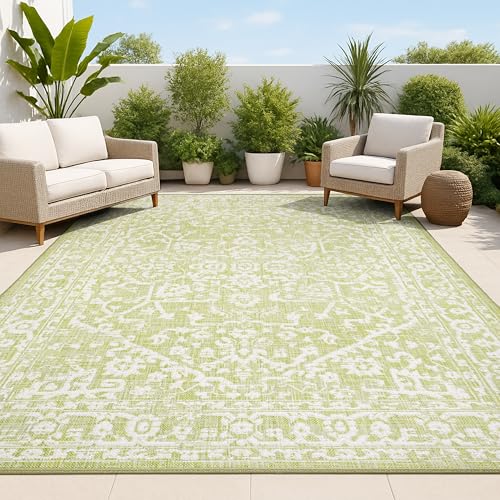 JONATHAN Y Boho Medallion Indoor Outdoor Area Rug 8X10 Green/Cream, Malta Textured Weave for Backyard, Patio, Porch, Easy-Cleaning, High Traffic, Pet-Friendly, Non-Shedding (SMB104D-8)