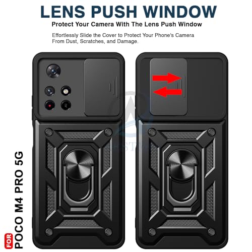 Image of AESTMO Tough Armor Poco M4 Pro 5G / Redmi Note 11T 5G Bumper Back Case Cover | Sliding Camera Shield Cover | 360 Degree Protection Back Case Cover for Poco M4 Pro 5G / Redmi Note 11T 5G (Black)