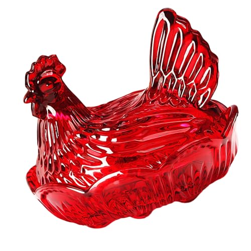 Uqezagpa Caja de caramelos de cristal para gallina en nido, tarros de dulces con tapa, plato cubierto, decoración de mesa, plato de postre, tarros de regalo con tapa decorativa