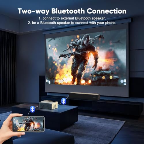 TMY Native 1080P Mini Portable Projector, 2-way Bluetooth, with 80in Screen - image 3